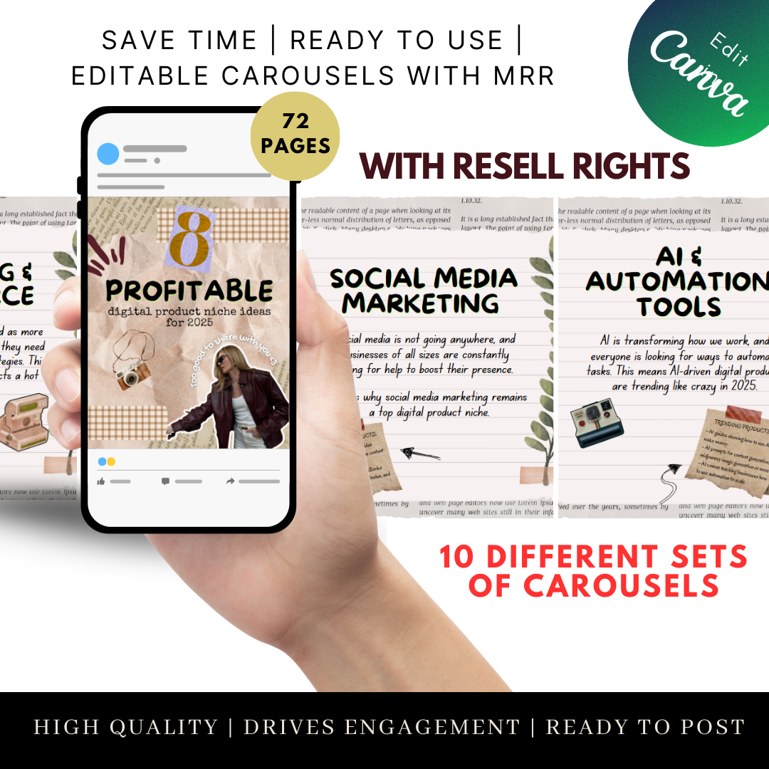 10 Premium Done-for-You Aesthetic Viral Carousel Set (Editable on Canva, Master Resell Rights)